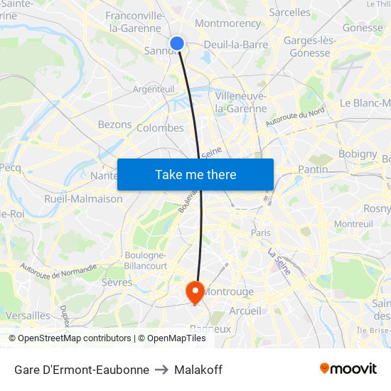 Gare D'Ermont-Eaubonne to Malakoff map