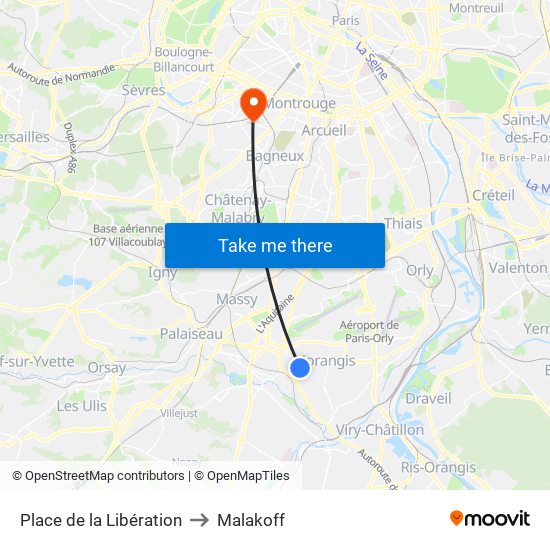 Place de la Libération to Malakoff map