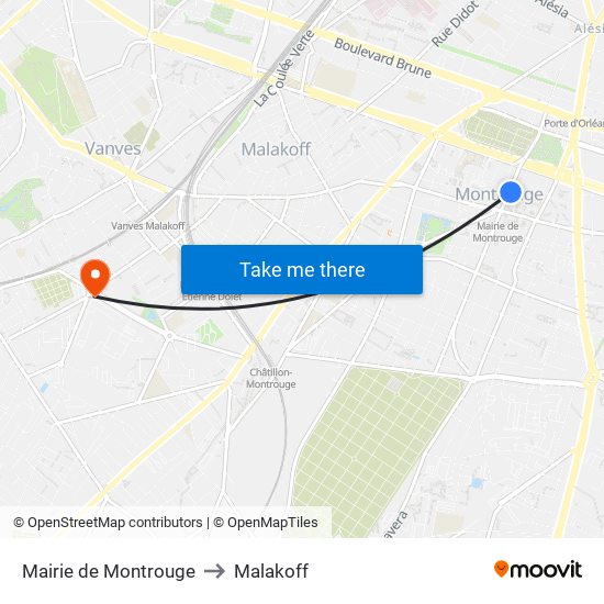 Mairie de Montrouge to Malakoff map
