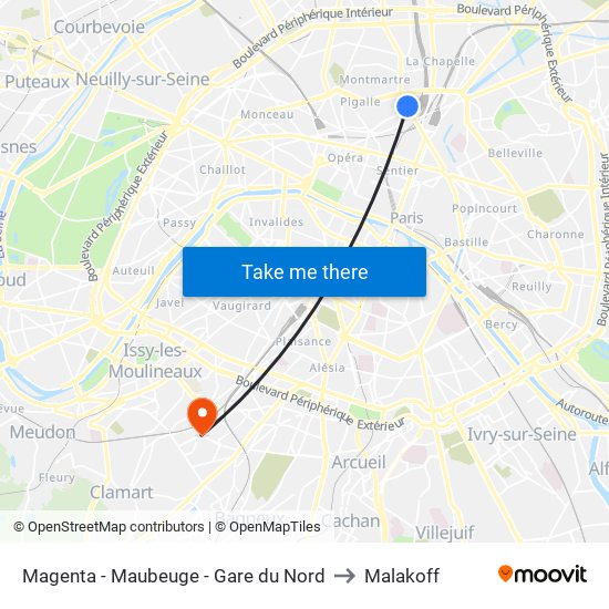 Magenta - Maubeuge - Gare du Nord to Malakoff map