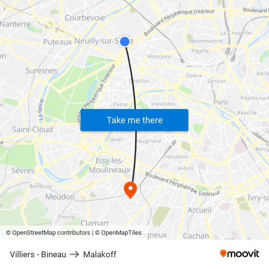Villiers - Bineau to Malakoff map