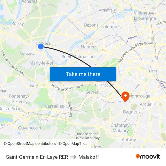 Saint-Germain-En-Laye RER to Malakoff map