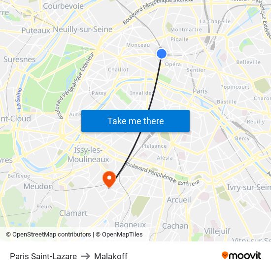 Paris Saint-Lazare to Malakoff map