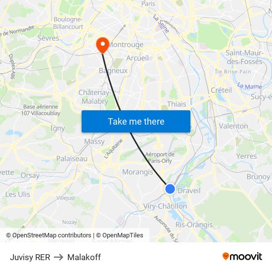 Juvisy RER to Malakoff map