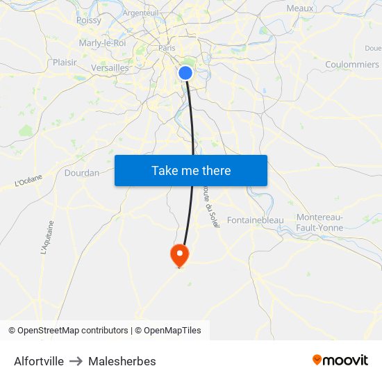 Alfortville to Malesherbes map