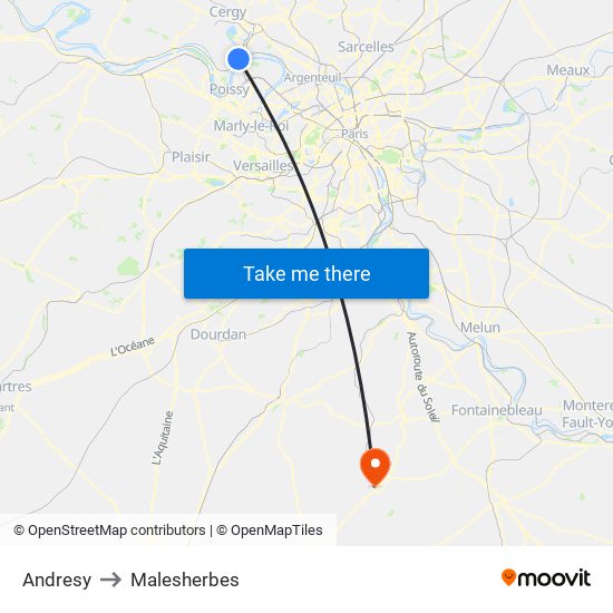 Andresy to Malesherbes map