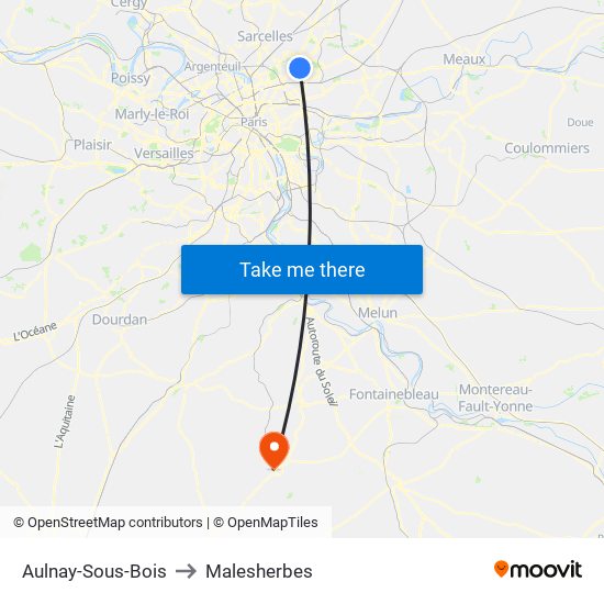 Aulnay-Sous-Bois to Malesherbes map