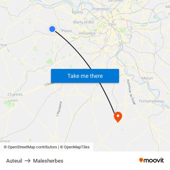 Auteuil to Malesherbes map