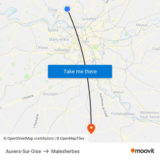 Auvers-Sur-Oise to Malesherbes map