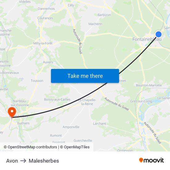 Avon to Malesherbes map