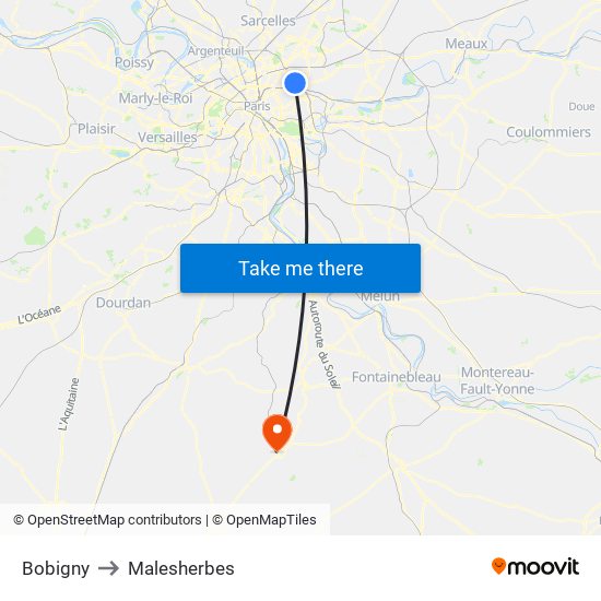 Bobigny to Malesherbes map