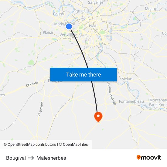 Bougival to Malesherbes map