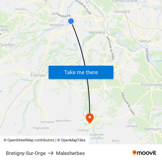 Bretigny-Sur-Orge to Malesherbes map