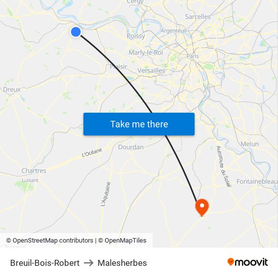 Breuil-Bois-Robert to Malesherbes map