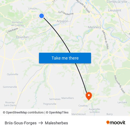 Briis-Sous-Forges to Malesherbes map