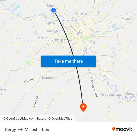 Cergy to Malesherbes map