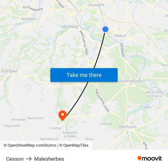 Cesson to Malesherbes map