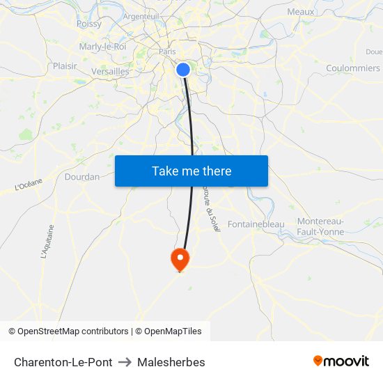 Charenton-Le-Pont to Malesherbes map