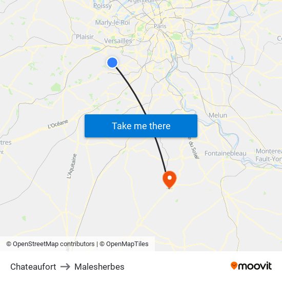 Chateaufort to Malesherbes map