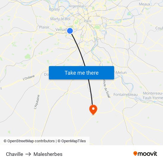 Chaville to Malesherbes map