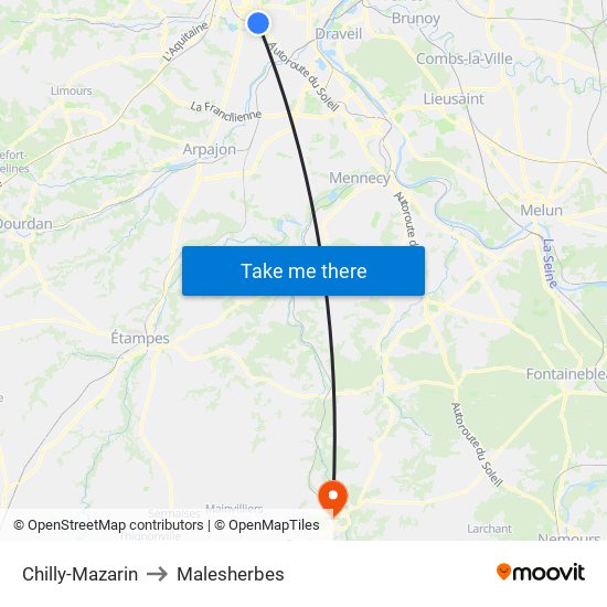 Chilly-Mazarin to Malesherbes map