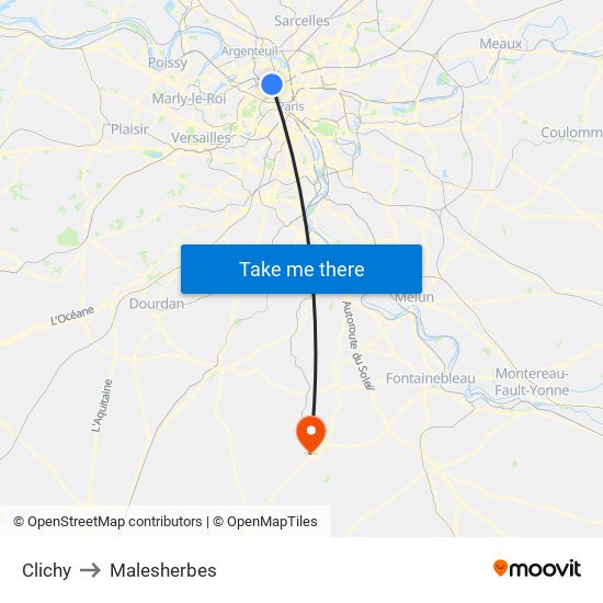 Clichy to Malesherbes map