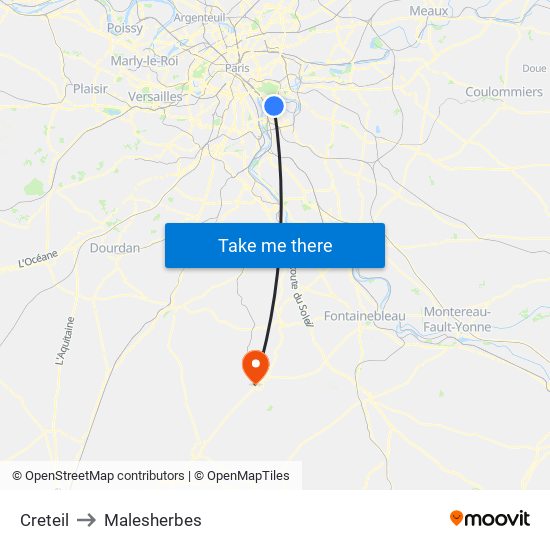 Creteil to Malesherbes map