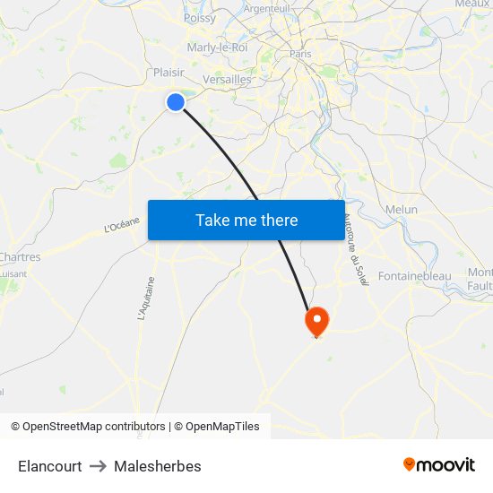 Elancourt to Malesherbes map