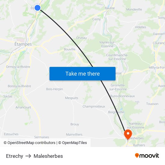 Etrechy to Malesherbes map