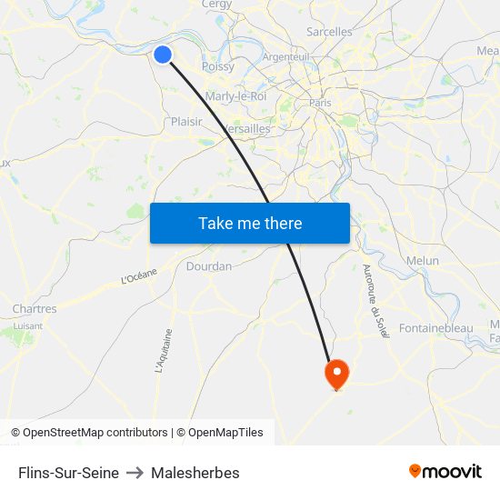 Flins-Sur-Seine to Malesherbes map