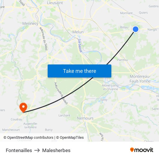 Fontenailles to Malesherbes map