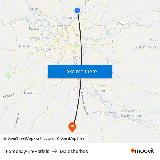 Fontenay-En-Parisis to Malesherbes map