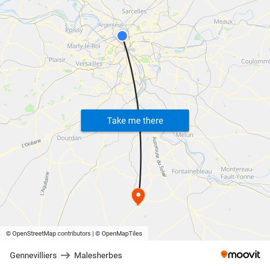 Gennevilliers to Malesherbes map