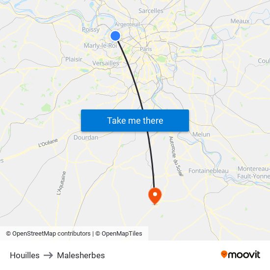 Houilles to Malesherbes map