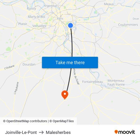 Joinville-Le-Pont to Malesherbes map
