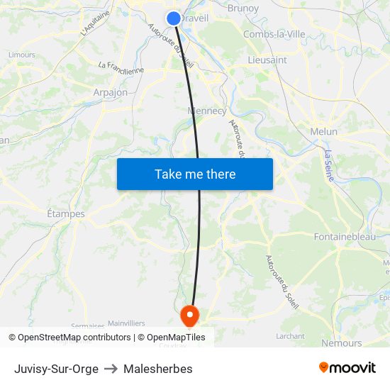 Juvisy-Sur-Orge to Malesherbes map