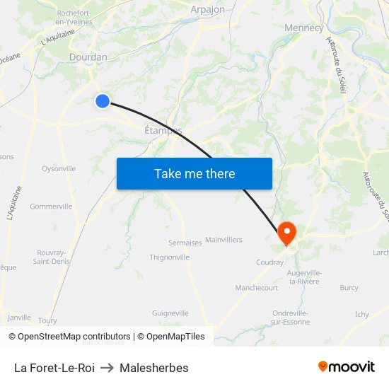 La Foret-Le-Roi to Malesherbes map