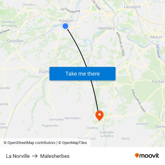 La Norville to Malesherbes map