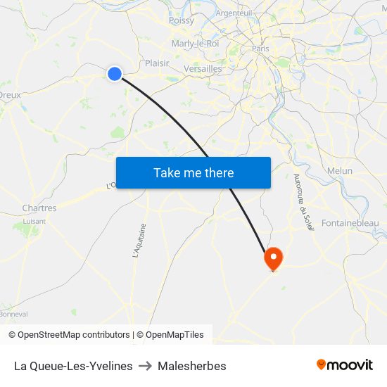 La Queue-Les-Yvelines to Malesherbes map