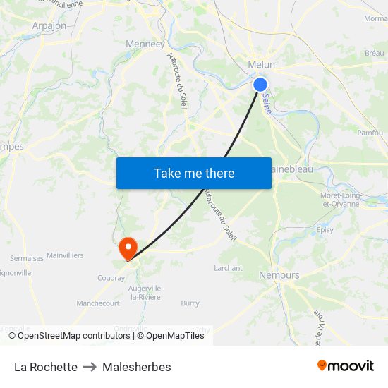 La Rochette to Malesherbes map