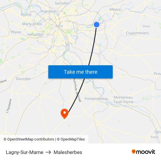 Lagny-Sur-Marne to Malesherbes map