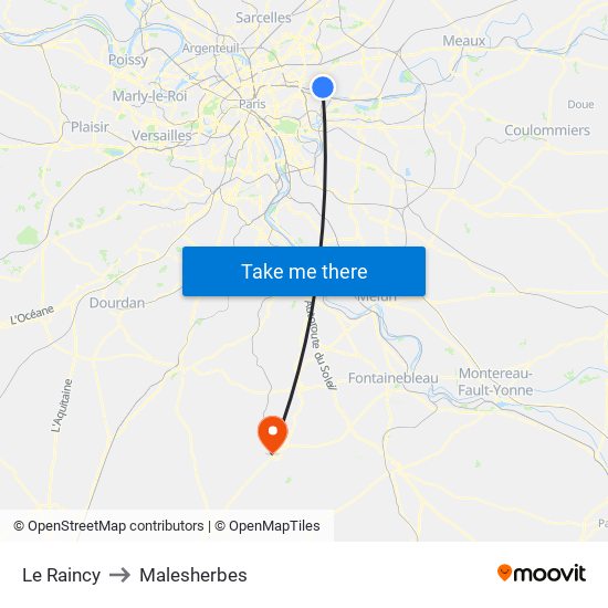 Le Raincy to Malesherbes map