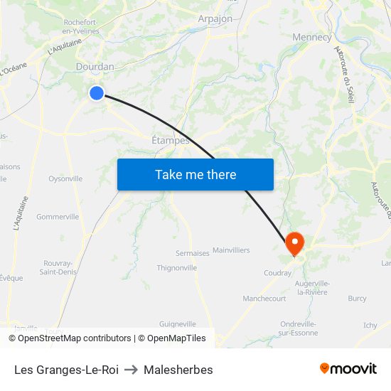 Les Granges-Le-Roi to Malesherbes map