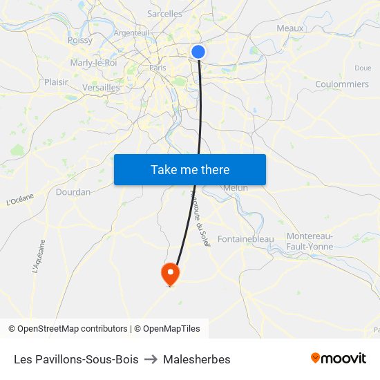 Les Pavillons-Sous-Bois to Malesherbes map