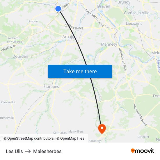 Les Ulis to Malesherbes map