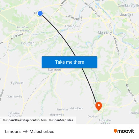 Limours to Malesherbes map