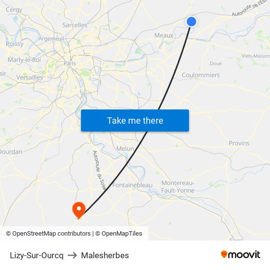 Lizy-Sur-Ourcq to Malesherbes map