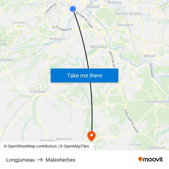 Longjumeau to Malesherbes map