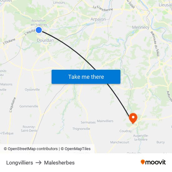 Longvilliers to Malesherbes map