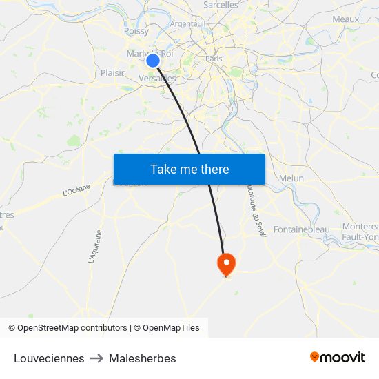 Louveciennes to Malesherbes map